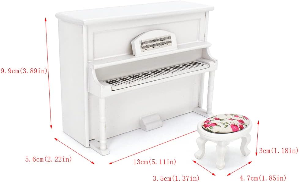 1:12 Scale Wooden Dollhouse Furniture Pink Bedroom Set With Piano Miniature Dollhouse Accessories For Girls