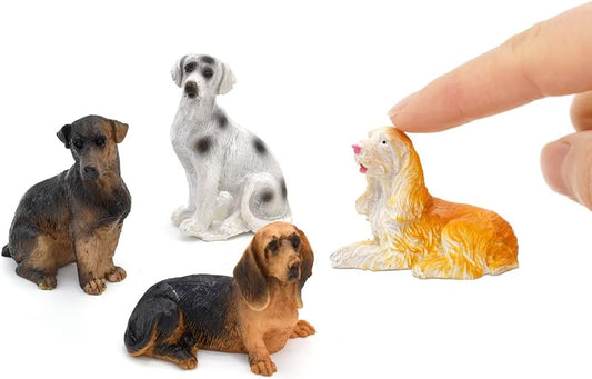 1:12 Scale Miniature Dollhouse Pet Dogs Set 4Pcs Hand Painted Realistic Miniature Figures Including Cocker Spaniel Dalmatian Basset Hound German Hunt Terrier Dog Cake Toppers