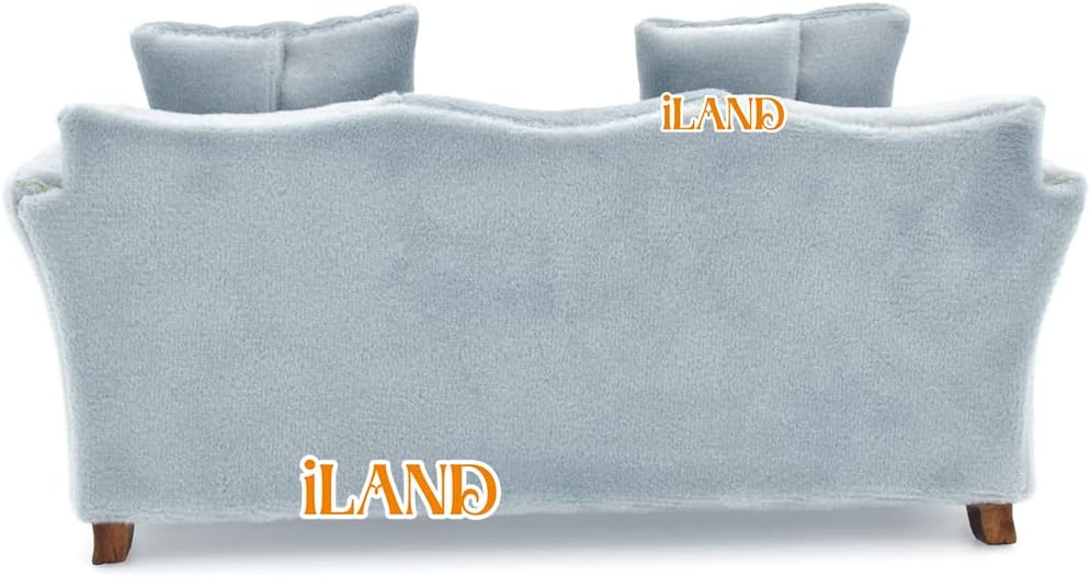 1:12 Scale Modern Miniature Sofa Dollhouse Furniture For Living Room Light Sky Blue Velvet