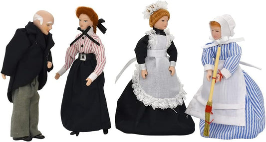 1:12 Scale Victorian Dollhouse Furniture Set Miniature Servant Dolls 4Pcs For Miniature Dollhouse