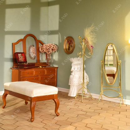 1:12 Scale Dollhouse Coat Rack Full Length Mirror Golden Miniature Furniture For Dollhouse