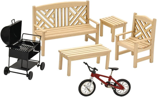 1:12 Scale Dollhouse Furniture Set Modern Patio Tables Garden Chairs BBQ Grill Mini Bike Miniature Dollhouse Accessories