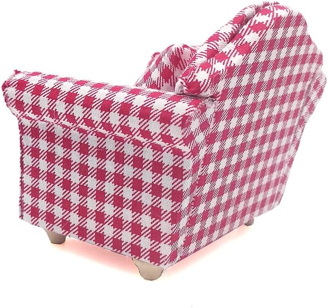 1:12 Scale Wooden Cabinet Miniature Dollhouse Furniture For Living Room With Sofa Pillow End Table And Rug Red White Gingham Armchairs Set