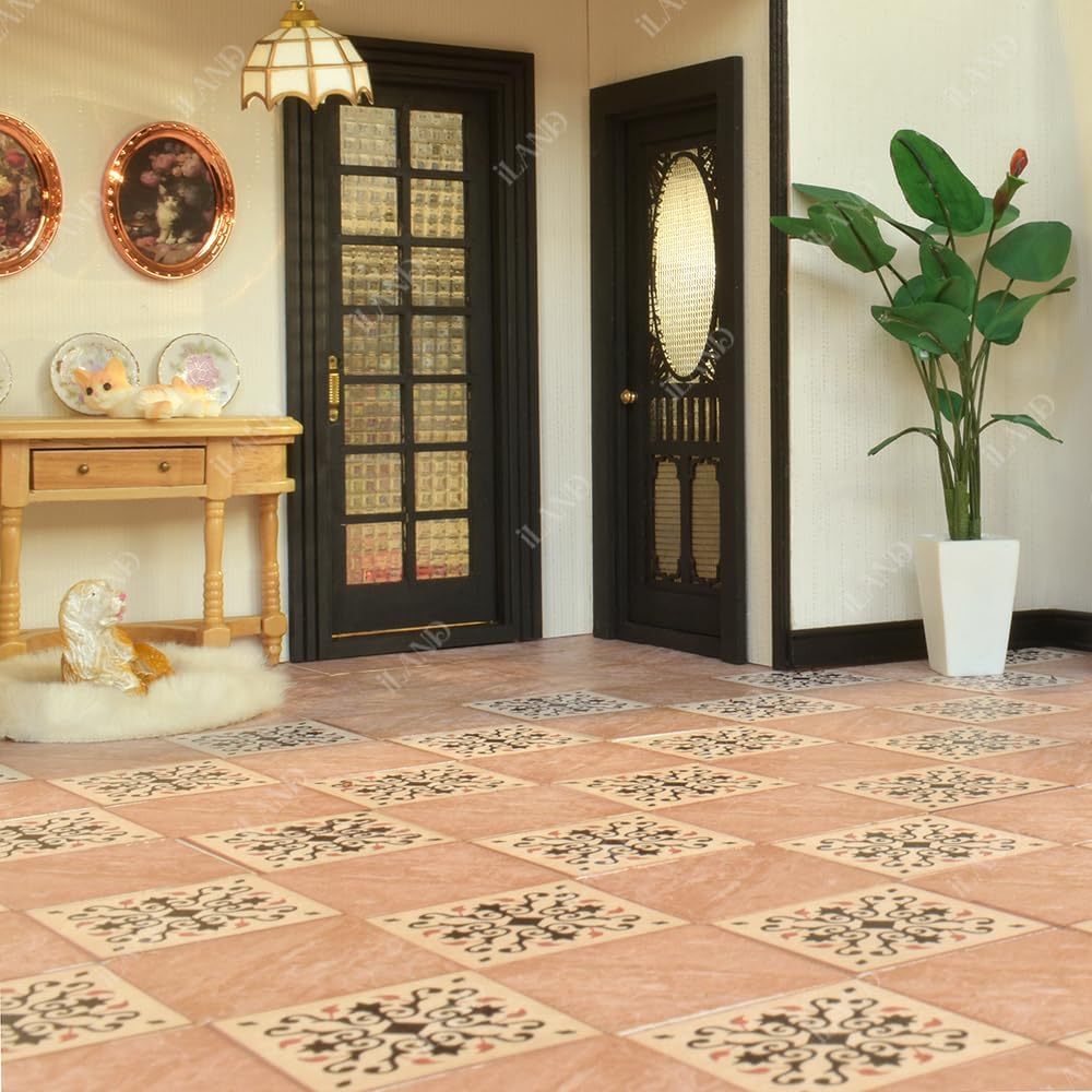 1:12 Scale 1:6 Scale Dollhouse Flooring Tiles Double Sided 30pcs Miniature Dollhouse Accessories Noble Swords In Vines Twill Marbeling
