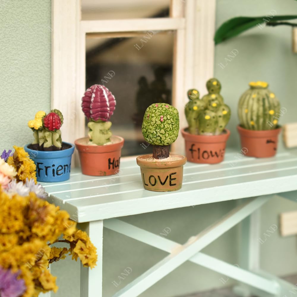1:12 Scale Miniature Dollhouse Table With Succulent Plants 8Pcs Set For Fairy Garden And Elf On The Shelf Miniature Dollhouse Accessories And Furniture