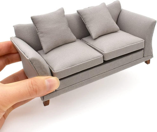1:12 Scale Modern Miniature Sofa Dollhouse Furniture For Living Room Khaki Drills