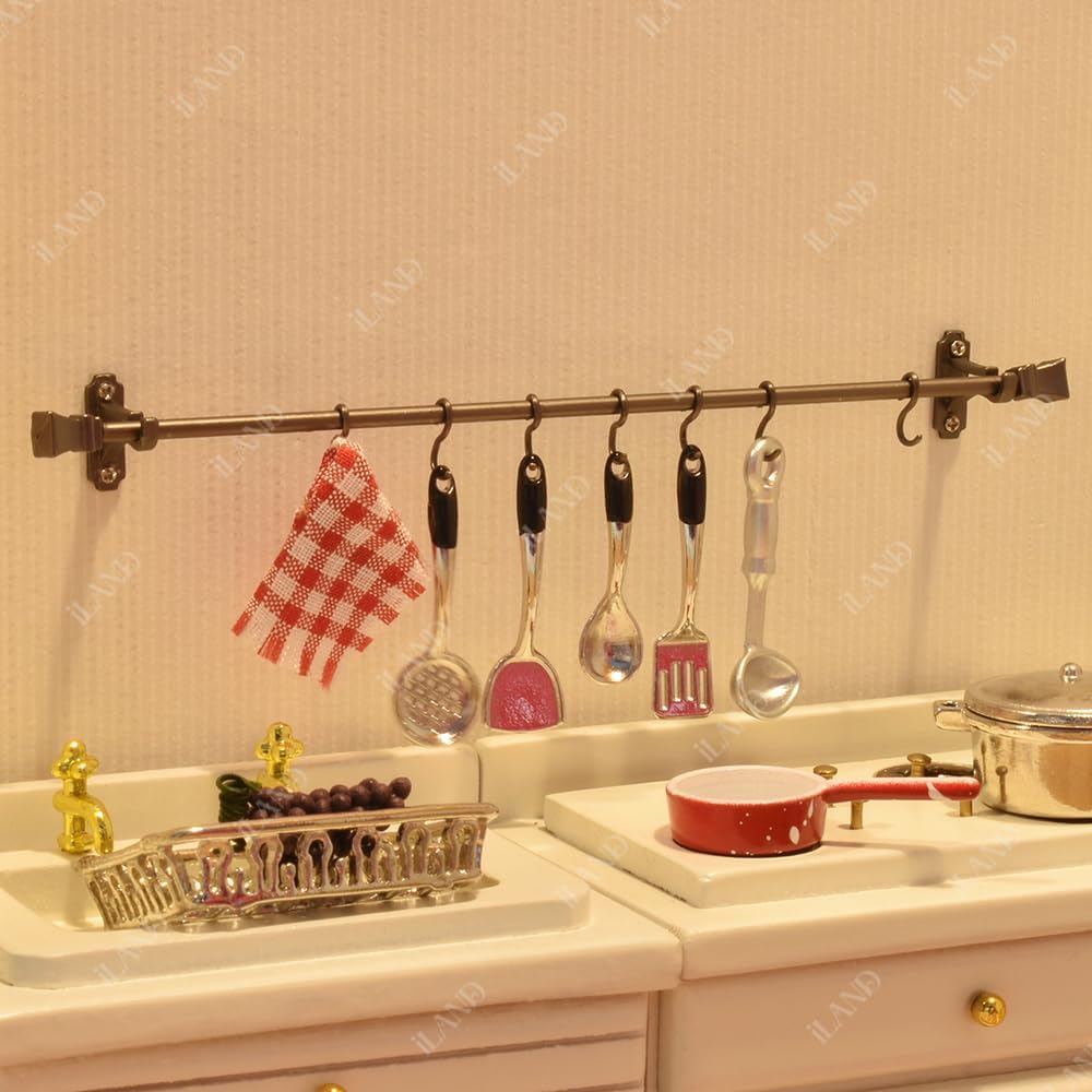 1:12 Scale Miniature Dollhouse Accessories Wooden Curtain Rods Kitchen Hangers Classical Black Miniature Furniture