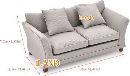 1:12 Scale Modern Miniature Sofa Dollhouse Furniture For Living Room Khaki Drills