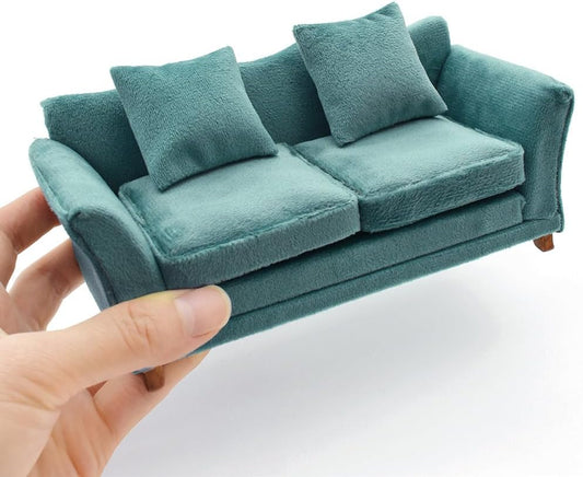 1:12 Scale Miniature Sofa Modern Dollhouse Furniture Living Room Misty Gray Velvet