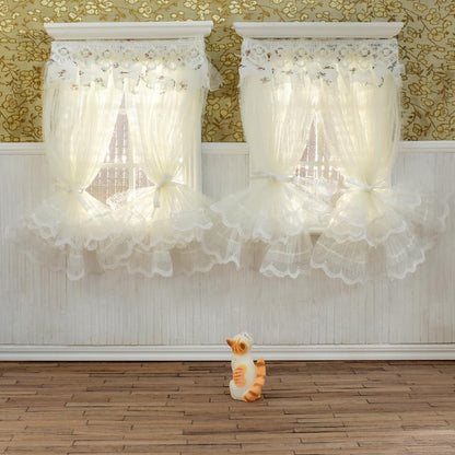 1:12 Scale Miniature Dollhouse Accessories Multi Layered Lace Tulle Curtains Set Of 2Pcs For Living Room Bedroom Decor