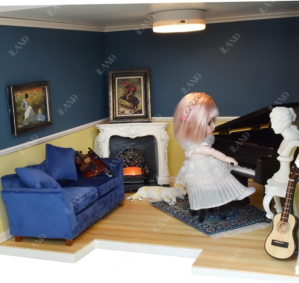 1:12 Scale Modern Miniature Sofa Dollhouse Furniture For Living Room Dark Blue Velvet