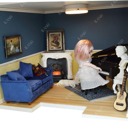 1:12 Scale Modern Miniature Sofa Dollhouse Furniture For Living Room Dark Blue Velvet