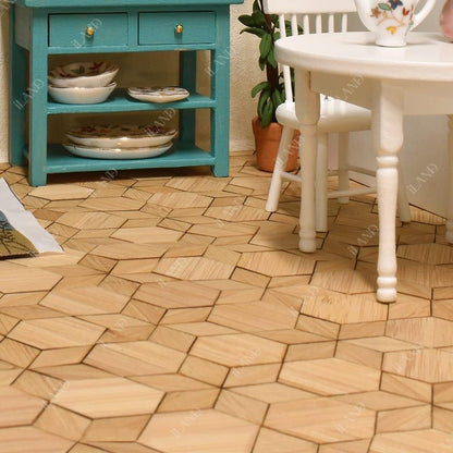 1:12 Scale Bamboo Flooring Miniature Dollhouse Varnished Wooden Floor Boards Diamond Shape 96Pcs