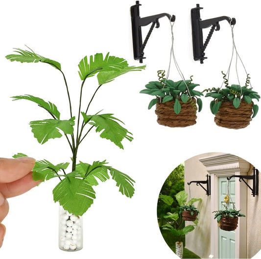 1:12 Scale Miniature Dollhouse Accessories Green Plants With Wall Hooks Set Miniature Furniture For Dollhouse Decor