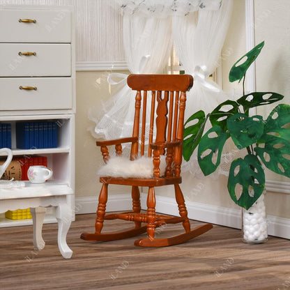 1:12 Scale Vintage Wooden Rocking Chair With Velvet Cushion Miniature Dollhouse Furniture For Brewster Dollhouse