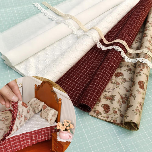 1:12 Scale Miniature Fabric Bundles With Laces For DIY Dollhouse Bedding Curtains Cushions Tablecloths Or Doll Making Cute Idyll