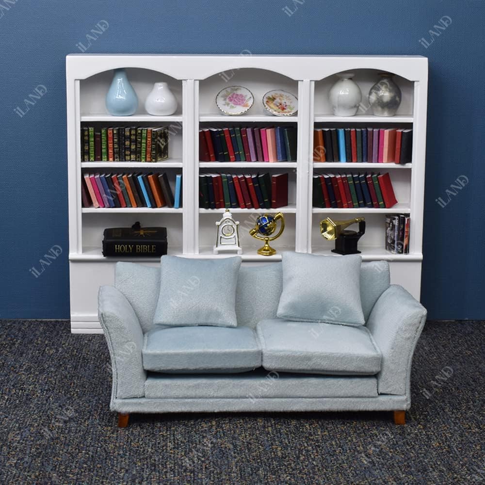 1:12 Scale Modern Miniature Sofa Dollhouse Furniture For Living Room Light Sky Blue Velvet