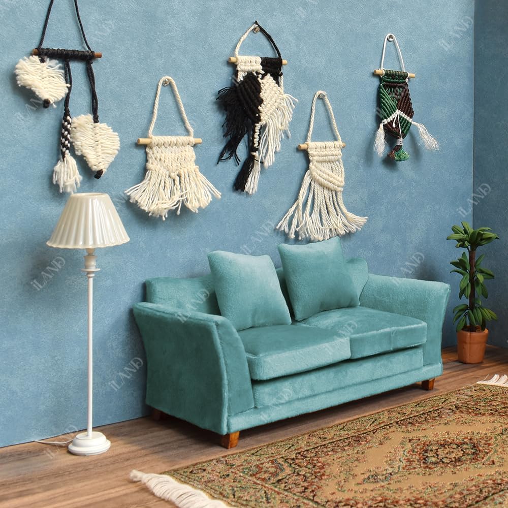 1:12 Scale Miniature Sofa Modern Dollhouse Furniture Living Room Misty Gray Velvet