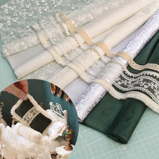 1:12 Scale Miniature Fabric Bundle With Laces DIY Dollhouse Bedding Curtains Cushions Tablecloths For Doll Making Gorgeous Arias
