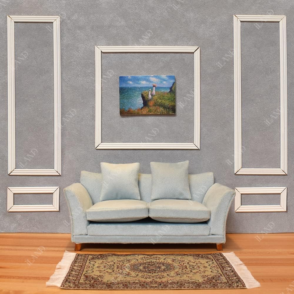 1:12 Scale Modern Miniature Sofa Dollhouse Furniture For Living Room Light Sky Blue Velvet