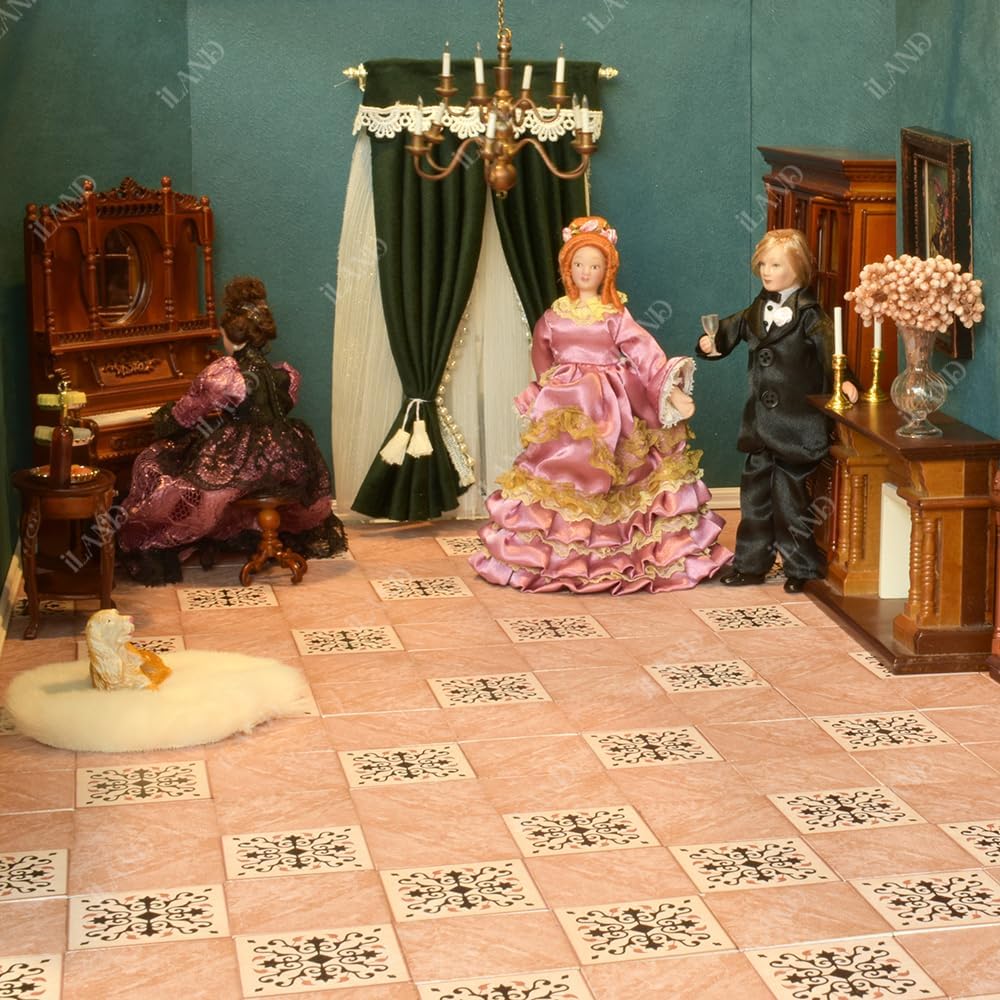 1:12 Scale 1:6 Scale Dollhouse Flooring Tiles Double Sided 30pcs Miniature Dollhouse Accessories Noble Swords In Vines Twill Marbeling