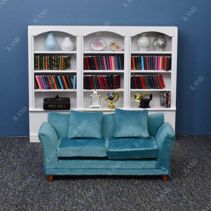 1:12 Scale Modern Miniature Sofa Dollhouse Furniture For Living Room Turquoise Blue Velvet