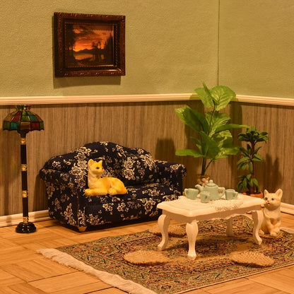 1:12 Scale Dollhouse Living Room Sofa And Couch Set Blue White Floral Miniature Furniture