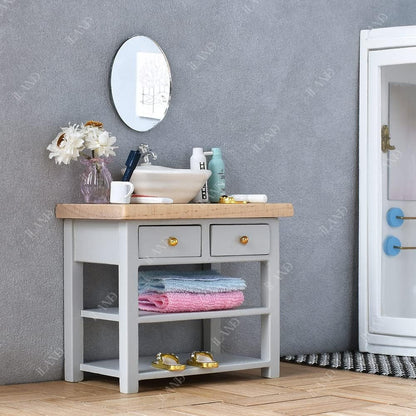 1:12 Scale Modern Bathroom Set Miniature Dollhouse Furniture With Ceramic Toilet Bathtub Wooden Cabinet Sink Accessories