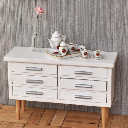 1:12 Scale Wooden Dining Room Dollhouse Furniture Miniature Table Chair Cabinet Set Modern Miniature Dollhouse Accessories
