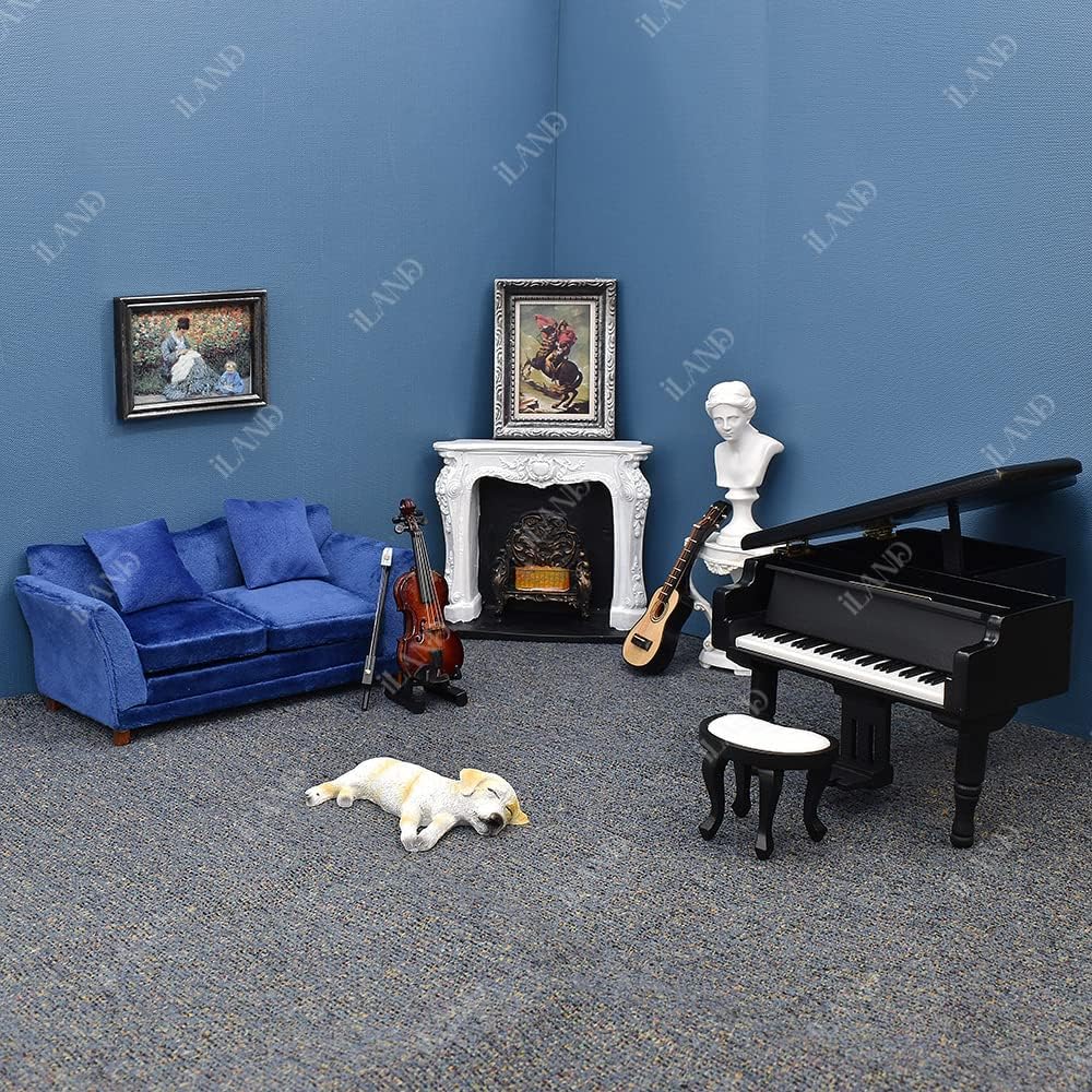 1:12 Scale Modern Miniature Sofa Dollhouse Furniture For Living Room Dark Blue Velvet