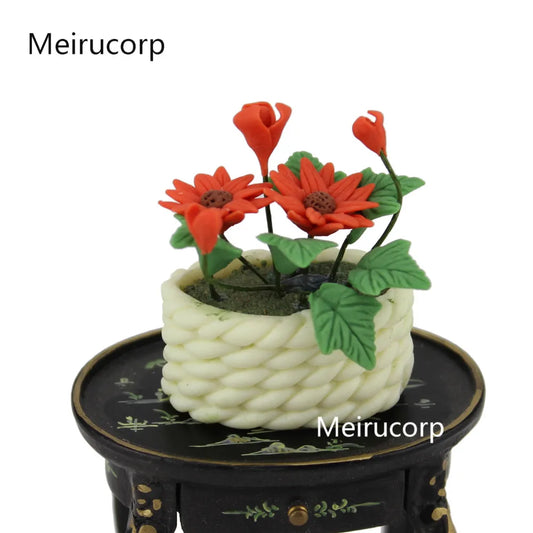 Accesorio decorativo de cesta de flores para casa de muñecas en miniatura a escala 1:12 