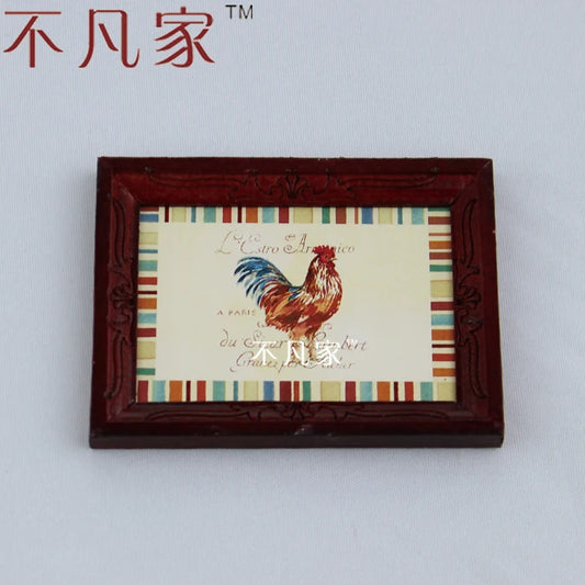 Decoración de pared con pintura de gallo para casa de muñecas en miniatura a escala 1:12