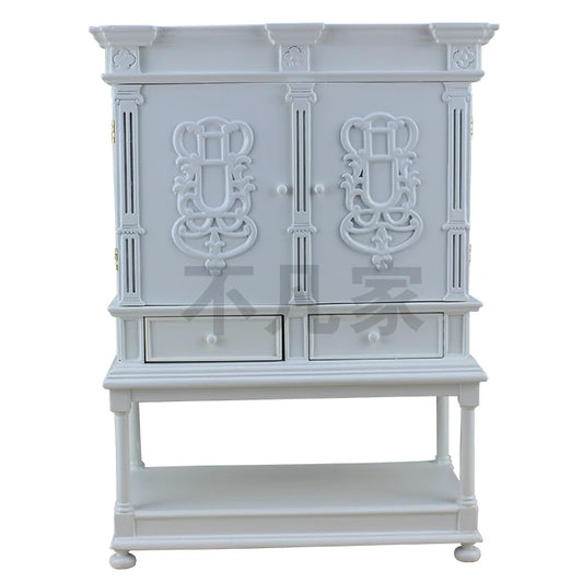 Meuble en bois blanc à l'échelle 1:6 avec tiroirs pour collection de meubles de maison de poupée