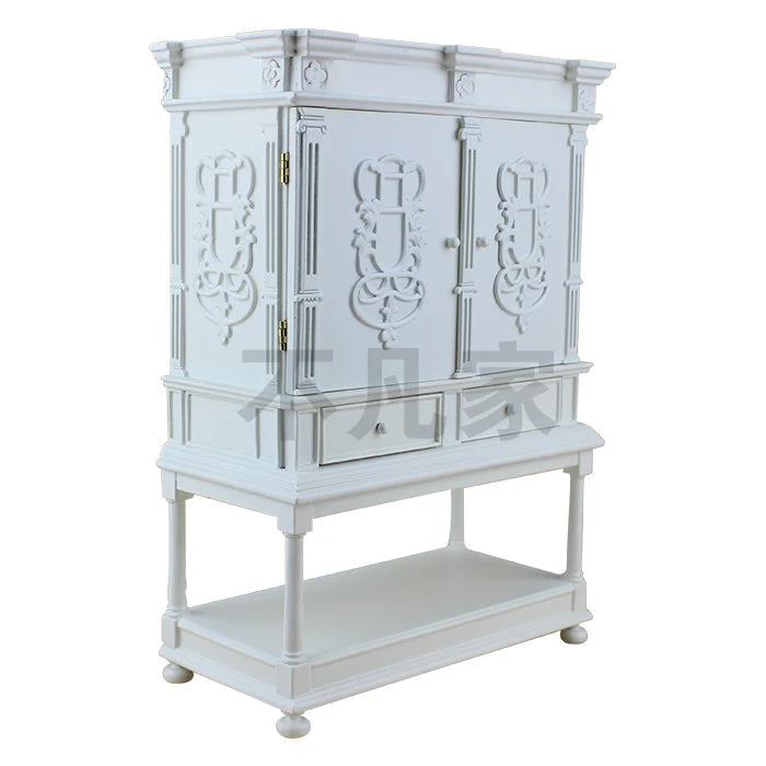 Meuble en bois blanc à l'échelle 1:6 avec tiroirs pour collection de meubles de maison de poupée