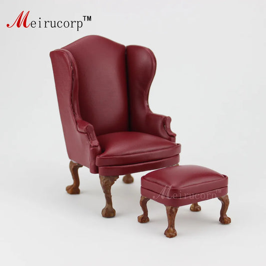 Juego de silla y otomana de madera para casa de muñecas en miniatura a escala 1:12 para decoración del hogar