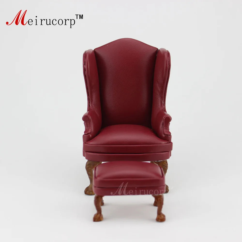 Juego de silla y otomana de madera para casa de muñecas en miniatura a escala 1:12 para decoración del hogar