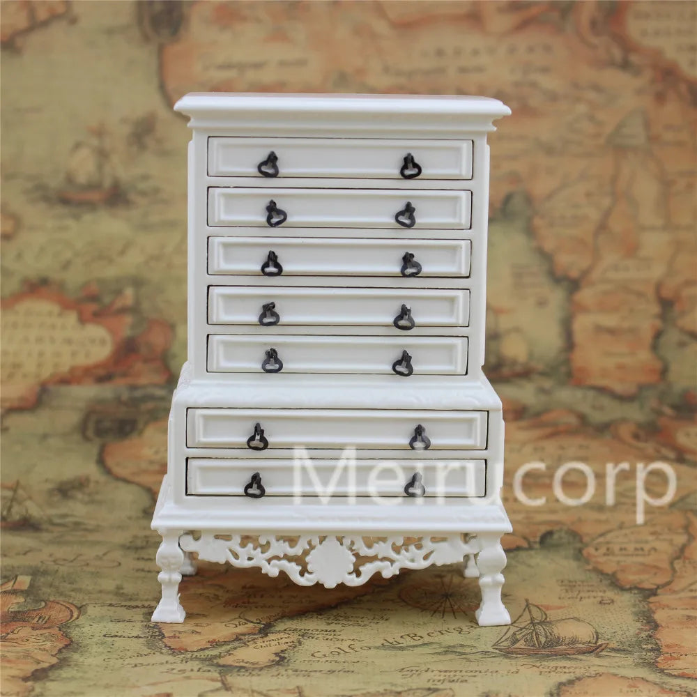 Cajonera de madera blanca en miniatura a escala 1:12 para casa de muñecas - Muebles artesanales