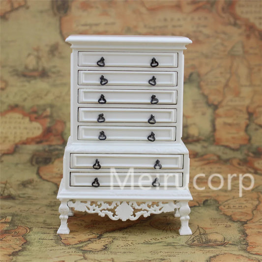 Cajonera de madera blanca en miniatura a escala 1:12 para casa de muñecas - Muebles artesanales