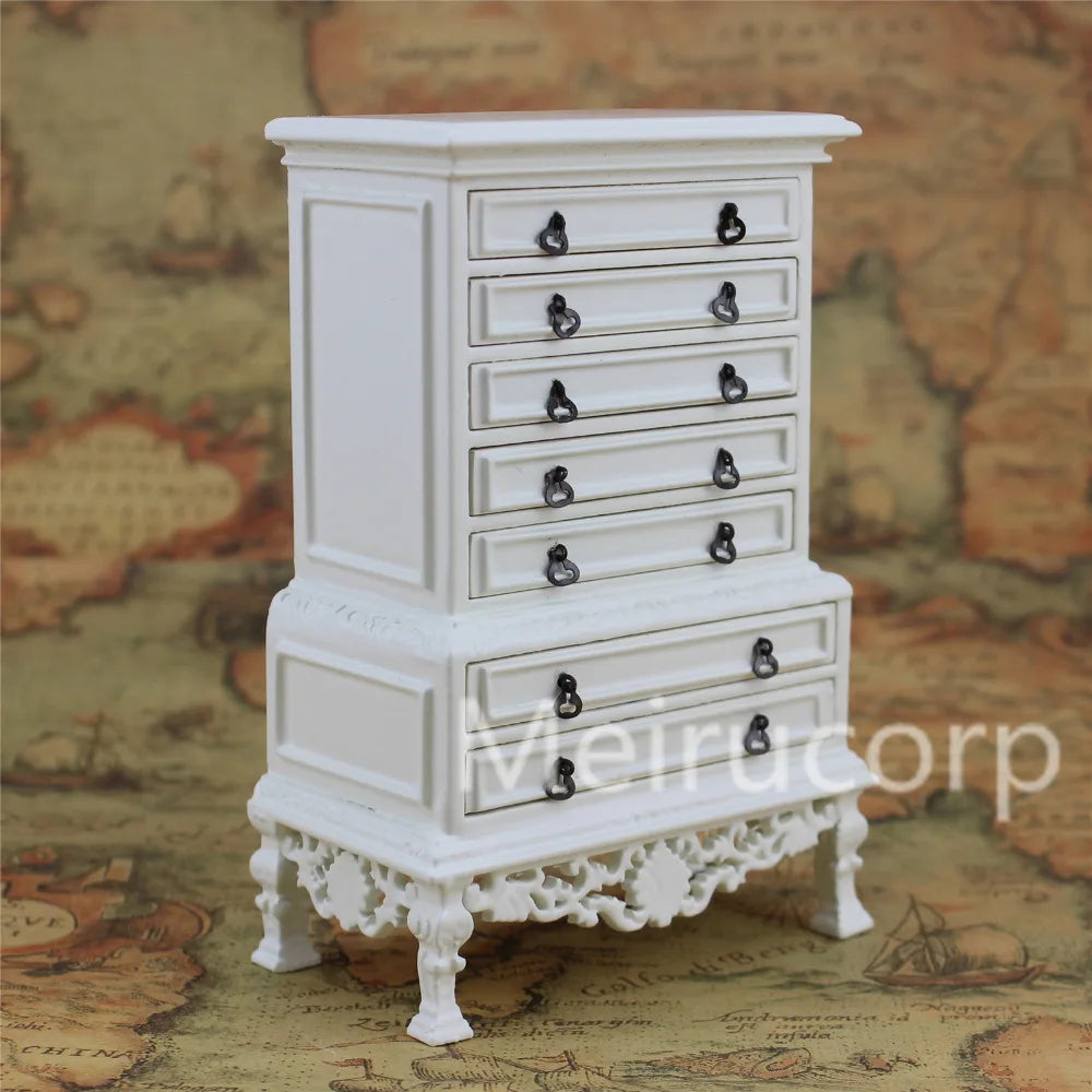 Cajonera de madera blanca en miniatura a escala 1:12 para casa de muñecas - Muebles artesanales