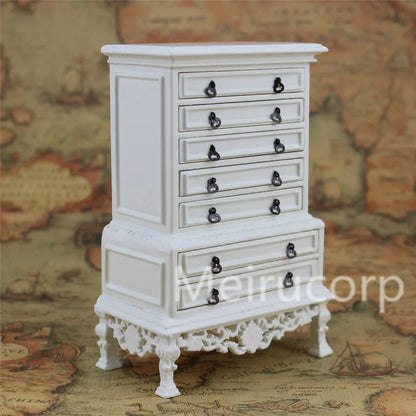 Cajonera de madera blanca en miniatura a escala 1:12 para casa de muñecas - Muebles artesanales