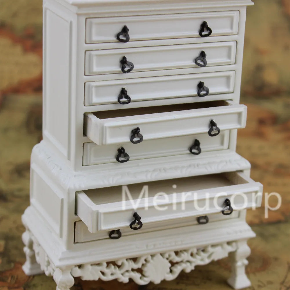 Cajonera de madera blanca en miniatura a escala 1:12 para casa de muñecas - Muebles artesanales