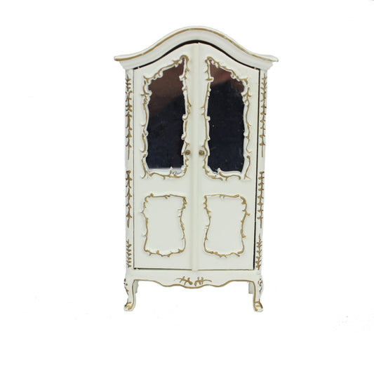 Armario de madera para casa de muñecas, hecho a mano, a escala 1:12 con detalles dorados - Muebles de boutique en miniatura