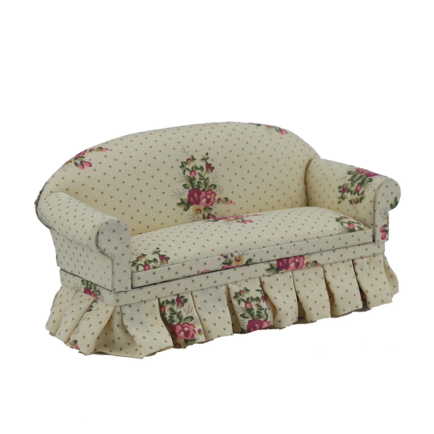 Sofá de tela con estampado floral para sala de estar en miniatura a escala 1:12, muebles para casa de muñecas