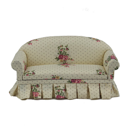 Sofá de salón para casa de muñecas a escala 1:12: muebles en miniatura de tela floral para decoración DIY