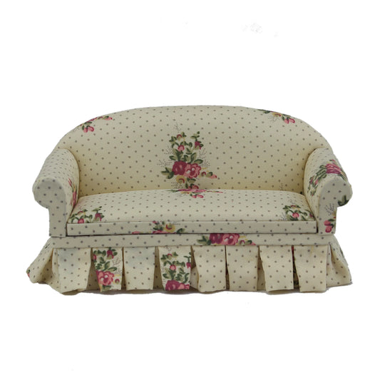 Sofá de salón para casa de muñecas a escala 1:12: muebles en miniatura de tela floral para decoración DIY