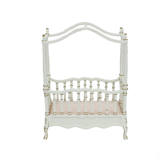 Berceau blanc pour maison de poupée miniature à l'échelle 1:12 avec accents dorés pour exposition de poupées