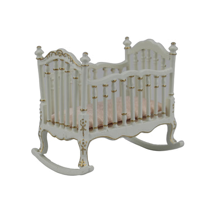 Cuna de madera blanca a escala 1:12 para muebles y accesorios de casa de muñecas