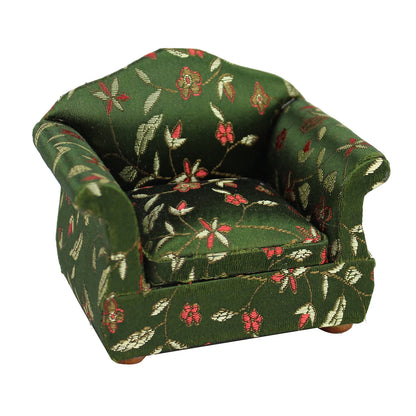 Conjunto de muebles de sala de estar para casa de muñecas a escala 1:12: sofá y silla florales de 3 piezas