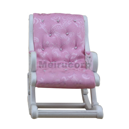 Mecedora de tela blanca en miniatura a escala 1:12, hecha a mano, para casa de muñecas, muebles para sala de estar