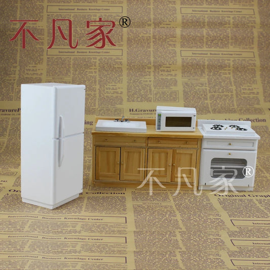 Ensemble de cuisine miniature à l'échelle 1:12 avec plan de travail, réfrigérateur, four à micro-ondes, pour maison de poupée